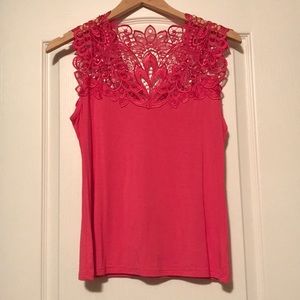 Dressy, pink, lace detail tank top